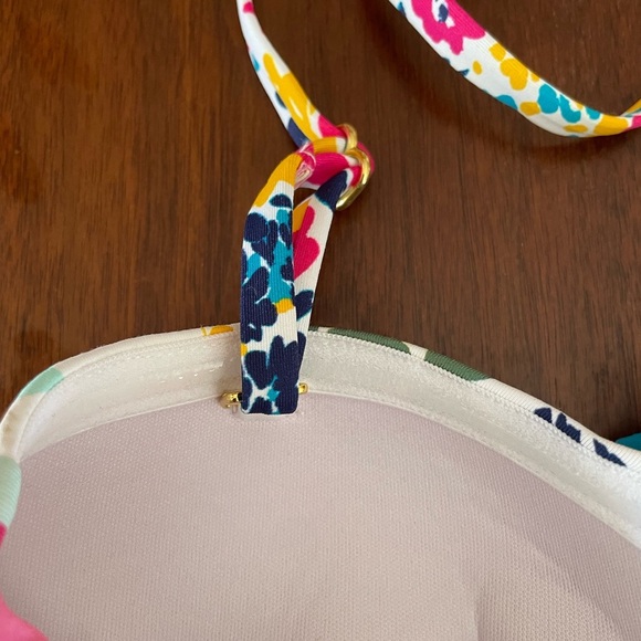 Liz Claiborne Floral Tankini Top Medium Ruched White Single Strap or Strapless - Picture 7 of 9